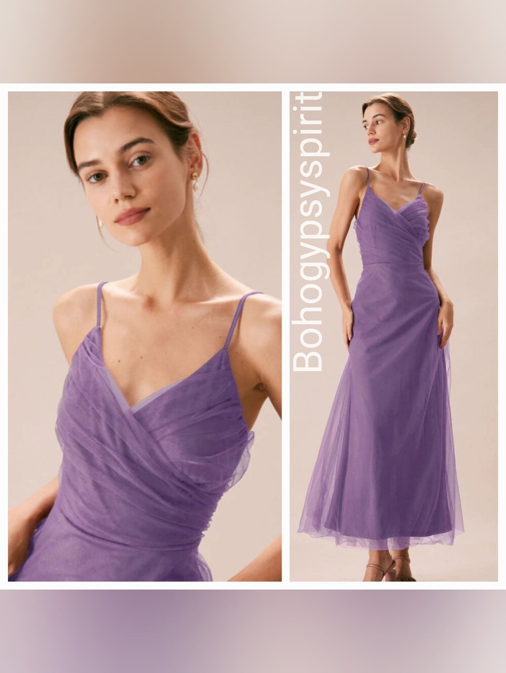 Rihoas Purple Mesh Wrap Slip Maxi Dress, Small